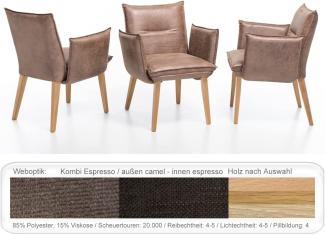 6x Sessel Gerit 2 Rücken mit Naht Polstersessel Esszimmer Massivholz Buche natur lackiert, Kombi Fleckless Espresso