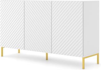 Domando Sideboard Naturns M1 Modern Breite 150cm, Push-to-open-Funktion, besondere Fräsoptik, goldene Füße in Weiß Matt