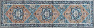 Teppich blau orange orientalisches Muster 60 x 200 cm Kurzflor RITAPURAM