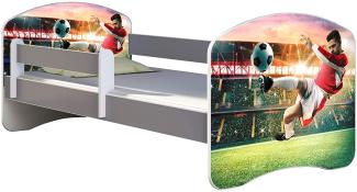 ACMA Kinderbett Jugendbett mit Einer Schublade und Matratze Grau mit Rausfallschutz Lattenrost II (37 Fußballer 2, 160x80)