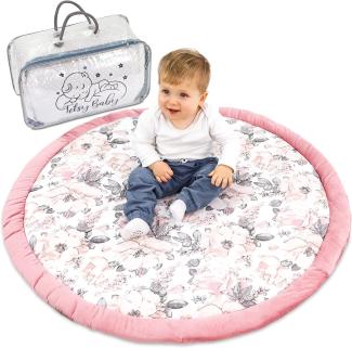 Bodenkissen Kinder 100 cm - Kuschelecke Kinderzimmer Boden Matratze Rund Krabbeldecke für Baby Gepolstert Rose