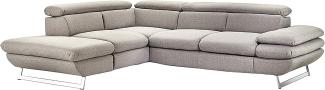 Mivano Ecksofa Prestige, Modernes L-Form-Sofa mit Ottomane, Kopfstützen und Armlehne verstellbar, 265 x 74 x 223, Strukturstoff, grau