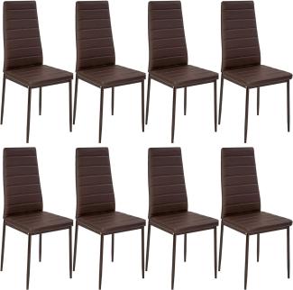 tectake 800881 8er Set Esszimmerstuhl, Kunstleder Stuhl mit hoher Rückenlehne, bis 150 kg belastbar, 41 x 45 x 98,5 cm (8X Braun | Nr. 404119)
