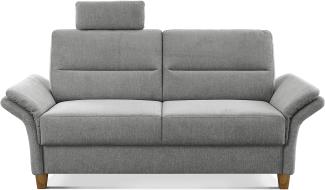 CAVADORE 3-Sitzer Sofa Wyk / 3er Couch im Landhausstil mit Federkern, Kopfstütze + Holzfüßen / 186 x 90 x 89 / Chenille, Hellgrau
