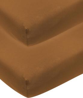 Meyco Baby Uni Spannbettlaken 2er Pack für das Kinderbett (Bettlaken mit weicher Jersey-Qualität, aus 100% Baumwolle, perfekte Passform durch Rundum-Gummizug, atmungsaktiv, Maße: 60 x 120cm), Camel