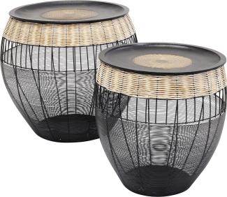 Kare Design Beistelltisch African Drums (2/Set), rundes, modernes Tischset, großer Beistelltisch, Kaffeetisch, Nachttisch, Schwarz -Braun (H/B/T) 42xØ40cm & 48xØ46cm
