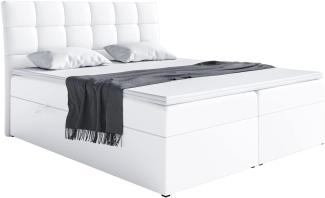 MEBLINI Boxspringbett DRAGO 160x200 cm mit Bettkasten - H3/Weiß Kunstleder Polsterbett - Doppelbett mit Topper & Taschenfederkern-Matratze