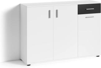 byLIVING Kommode JAKOB / 3-trg. mit 1 Schubkasten / Schubkasten schwarz / Sideboard matt weiß / B 110, H 83,5, T35,5 cm