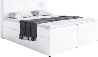 MEBLINI Boxspringbett ASPIN 180x200 cm mit Bettkasten und LED - H3/Weiß Kunstleder Polsterbett - Doppelbett mit Topper & Taschenfederkern-Matratze