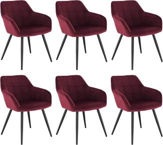 WOLTU 6 x Esszimmerstühle 6er Set Esszimmerstuhl Küchenstuhl Polsterstuhl Design Stuhl mit Armlehne, mit Sitzfläche aus Samt, Gestell aus Metall, Bordeaux, BH93bd-6