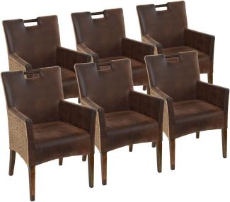 kreatives Wohnen Esszimmer Stühle Set 6 Stück Rattan Armlehner Sessel Bilbao vollgepolstert Polster Prairie Brown, Holz, Hellbraun, Extra breit