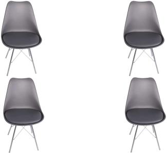 SAM 4er Set Schalenstuhl Lerche, Sitzschale grau, integriertes Kunstleder-Sitzkissen, Stuhl mit Gestell aus Chrom, Esszimmerstuhl im skandinavischen Stil