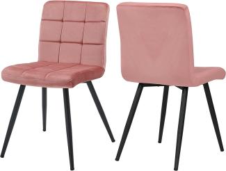 Duhome Esszimmerstuhl 2er Set Samt Küchenstuhl Retro Design Polsterstuhl mit Rückenlehne Metallbeine für Küche Esszimmer Lounge Wohnzimmer 8043B, Pink