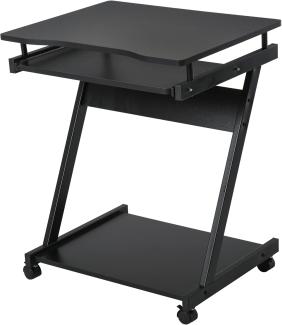 HOMCOM Schreibtisch Computertisch mit 4 Rollen PC-Tisch in Z-Form Platzsparend Stabil mit Tastaturablage Spanplatte Metall Schwarz 60 x 48 x 73 cm