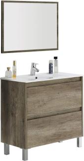 Dmora - Unterschrank Modesto, Hängeschrank mit 2 Schubladen, Badezimmerschrank mit Spiegel, Waschbecken nicht enthalten, cm 80x45h80, Eiche