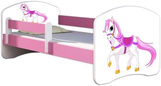Kinderbett Jugendbett mit einer Schublade und Matratze Rausfallschutz Rosa 70 x 140 80 x 160 80 x 180 ACMA II (43 Kleines Pferd, 80 x 180 cm)