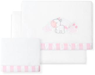 INTERBABY · Fleece-Plüsch-Bettlaken-Set für Babybett "Unicornio Nube" weiß rosa · 3- Teilig Winter -Bettwäsche-Set für Babywiege