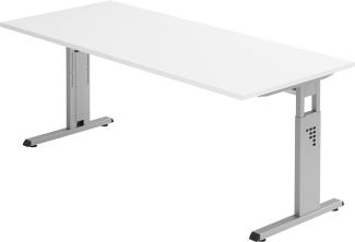 bümö® Stabiler Schreibtisch höhenverstellbar 180 x 80 cm | Bürotisch in Weiß | Büroschreibtisch mit Höheneinstellung | Tisch für Büro in 9 Größen & 7 Dekoren