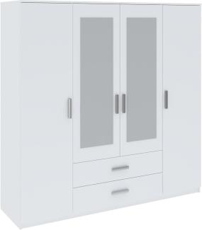 Oggi Saravena 4türiger Kleiderschrank 2 Schubladen 4 Einlegeböden B 200 cm H 200 cm Modernes Design Schichtstoffplatte für Wohnzimmer Schlafzimmer Arbeitszimmer Weiß