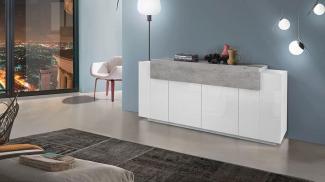 Dmora - Kommode Loris, Küchen-Sideboard mit 4 Türen, Buffet für Wohnzimmer, 100% Made in Italy, cm 200x45h86, glänzendes Weiß und Zement