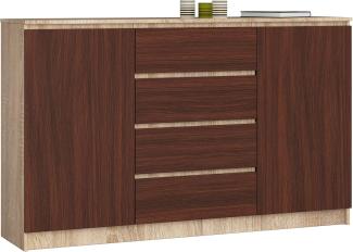 AKORD Kommode K 160 cm | 4 Schubladen und 2 Türen | für Wohnzimmer Schlafzimmer Schrank Wohnzimmer | Modernes Funktionelles Design | Schichtstoffplatte 16mm | Farbe Sonoma/Wenge