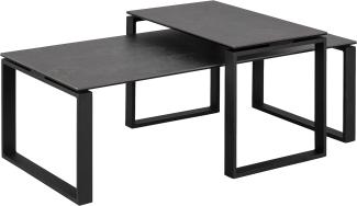 AC Design Furniture Jannis Tischset in Schwarz mit Keramik-Tischplatte und Schwarzen Metall-Kufen, 2-teiliger Beistelltisch, Rechteckig, Modernes Design, B: 115/69 x H: 45/37,5 x T: 55/40 cm