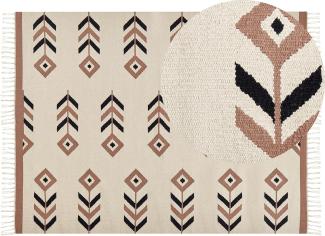 Kelim Teppich Baumwolle beige schwarz 160 x 230 cm geometrisches Muster Kurzflor NIAVAN