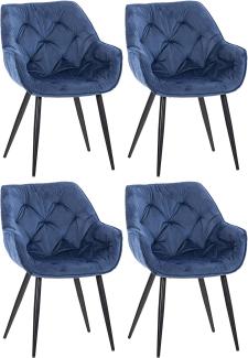 CLP 4er Set Stuhl Tanna Samt I Gesteppter Polsterstuhl I Esszimmerstuhl Mit Bodenschonern, Farbe:blau