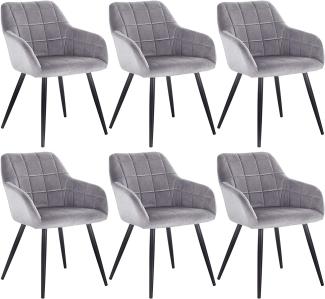 WOLTU 6 x Esszimmerstühle 6er Set Esszimmerstuhl Küchenstuhl Polsterstuhl Design Stuhl mit Armlehne, mit Sitzfläche aus Samt, Gestell aus Metall, Grau, BH93gr-6