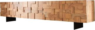 Lowboard Puzzle 260 cm 4 Türen 2 Schubfachächer Akazie Natur Fuß schwebend Metall schwarz