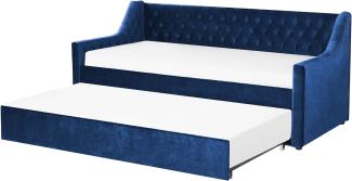 Tagesbett 'MONTARGIS' ausziehbar aus Samtstoff mit Lattenrost Blau