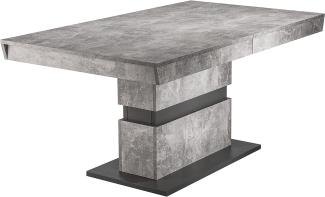 Esszimmertisch /Küchen-Tisch 160 cm mit Auszugsfunktion auf 215 cm /Auszugstisch Light Atelier Beton-Optik grau /Esstisch ausziehbar mit Einlegeplatte /160-215x90x75cm (LxBxH)