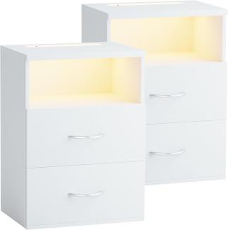 Casaria® Nachttisch 2er Set Touch LED Beleuchtung 40x28x55cm Holz 2 Schubladen Boxspringbett Schlafzimmer Wohnzimmer Beistelltisch Nachtschrank Weiß