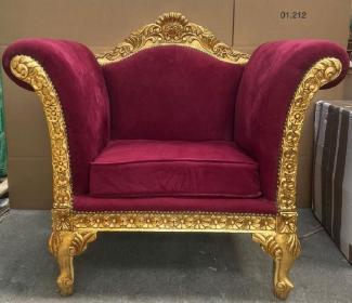 Casa Padrino Barock Lounge Sessel Bordeauxrot / Gold - Handgefertigter Antik Stil Sessel - Wohnzimmer Möbel - Barock Möbel - Edel & Prunkvoll