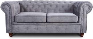 Sofa Chesterfield Asti 2-Sitzer, Couchgarnitur 2-er, Sofagarnitur, Couch mit Holzfüße, Polstersofa - Glamour Design (Grau (Capri 09))