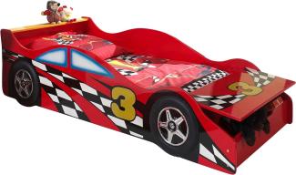 Set RACE CAR Kinder-Autobett inkl. Matratze, mit 70 x 140 cm Liegefläche, Ausf. MDF rot glänzend lackiert