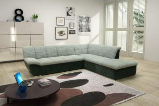 DOMO Collection Splash Ecksofa / L-Form / Größe: 271 cm x 232 cm x 76 cm (BxTxH) / Grobgewebe in weiss-grau & elegante Mircofaser in schwarz / moderne Eckcouch mit breiten Armlehnen