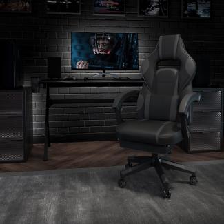 Flash Furniture Gaming Stuhl mit hoher Rückenlehne – Ergonomischer Bürosessel mit verstellbaren Armlehnen und Fußstütze – Perfekt als Zockerstuhl und fürs Home Office – Schwarz