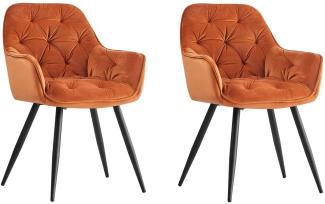 Greneric 2er Set Esszimmerstuhl aus Stoff (Samt) Wohnzimmerstuhl Farbauswahl Retro Design Armlehnstuhl Stuhl mit Rückenlehne Sessel Metallbeine Schwarz (Orange, 2)…