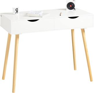 SoBuy FWT40-WN Schreibtisch mit 2 Schubladen Tisch Computertisch Kinderschreibtisch Bürotisch, weiß/Natur BHT ca: 90x77x45cm