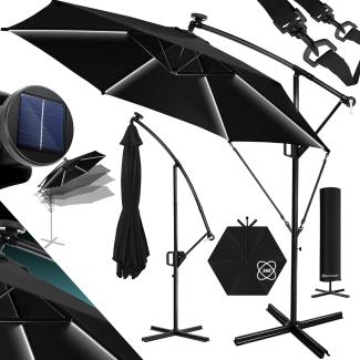 KESSER® Alu Ampelschirm LED Solar + Abdeckung mit Kurbelvorrichtung UV-Schutz Aluminium mit An-/Ausschalter Wasserabweisend - Sonnenschirm Schirm Gartenschirm Schwarz, 350cm