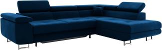 MEBLINI Schlafcouch mit Bettkasten - CARL - 272x202x63cm Rechts - Blau Samt - Ecksofa mit Schlaffunktion - Sofa mit Relaxfunktion und Kopfstützen - Couch L-Form - Eckcouch - Wohnlandschaft