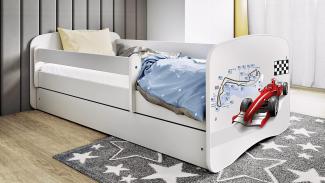 Kinderbett Jugendbett Weiß mit Rausfallschutz Schublade und Lattenrost Kinderbetten für Mädchen und Junge - Formel 70 x 140 cm