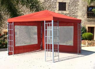 Rank Pavillon Set 3x3m Metall Garten Partyzelt Terra - Rotorange RAL 2001 mit 2 Seitenteilen mit Fenster