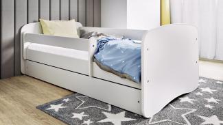 Kinderbett 180x80 mit Matratze, Rausfallschutz, Lattenrost & Schublade in weiß 80 x 180 Mädchen Jungen Bett Skandi