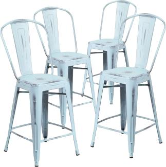Flash Furniture 4 Pk. 24'' High Distressed Green-Blue Metal Indoor-Outdoor Counter Height Stool with Back