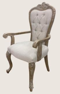 Casa Padrino Luxus Barock Esszimmer Stuhl mit Armlehnen Grau / Antik Braun - Prunkvoller Barockstil Küchen Stuhl - Luxus Esszimmer Möbel im Barockstil - Barock Möbel - Edel & Prunkvoll