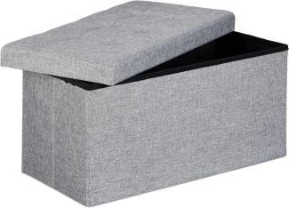 Relaxdays Faltbare Sitzbank XL, mit Stauraum, Sitzcube mit Fußablage, Sitzwürfel als Aufbewahrungsbox, 38x76x38 cm, grau