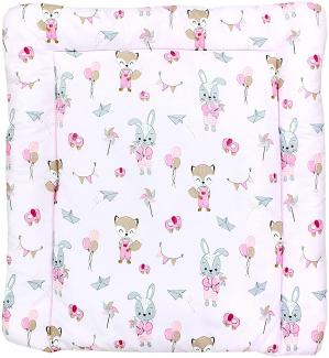 TupTam Baby Wickeltischauflage mit Baumwollbezug Gemustert, Farbe: Fuchs / Kaninchen / Rosa, Größe: 75 x 85 cm