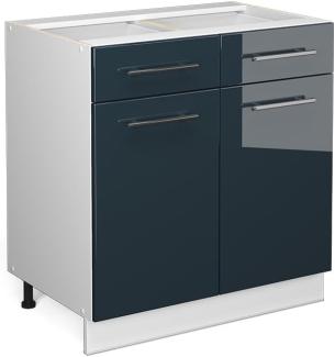 Vicco Küchenunterschrank Fame-Line, Dunkelblau Hochglanz/Weiß, 80 cm ohne Arbeitsplatte